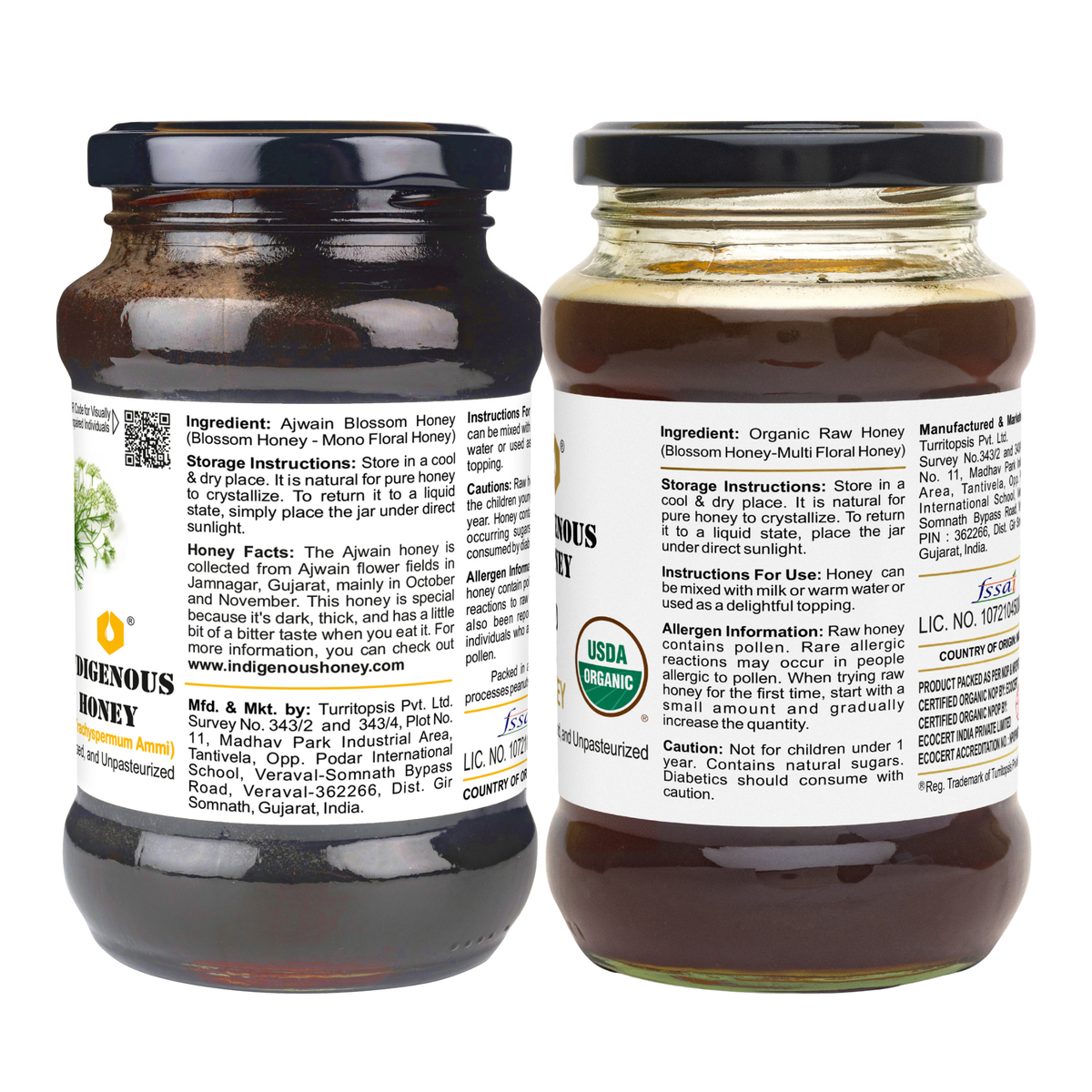 Pure Ajwain and USDA Certified Raw Organic Honey Pack of 2