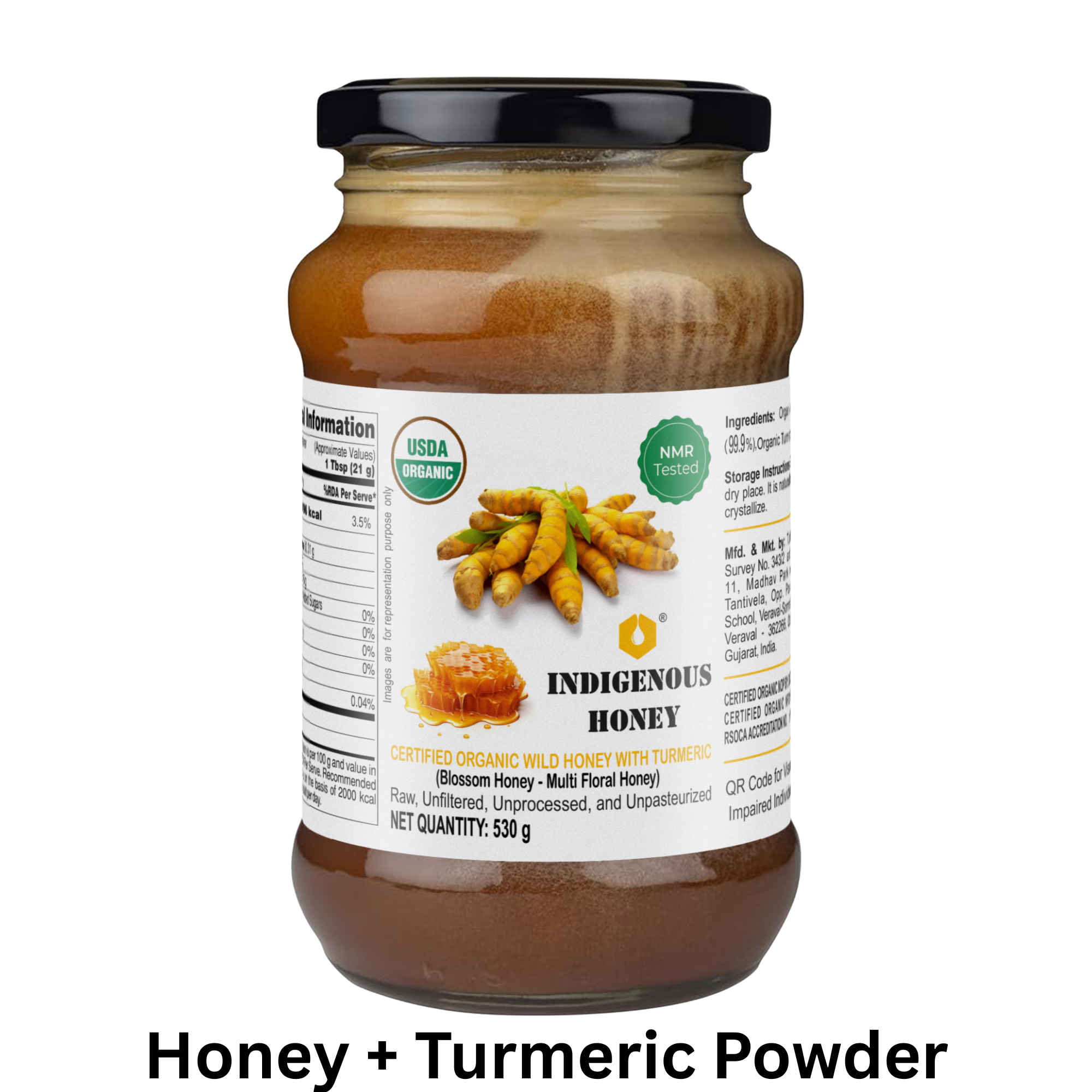 USDA certified wild honey with mixed turmeric
