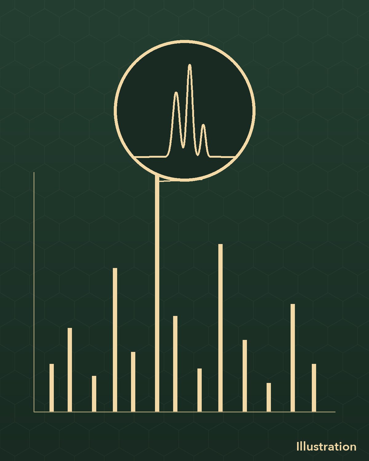 Illustration of a high-resolution mass spectrum with one peak magnified