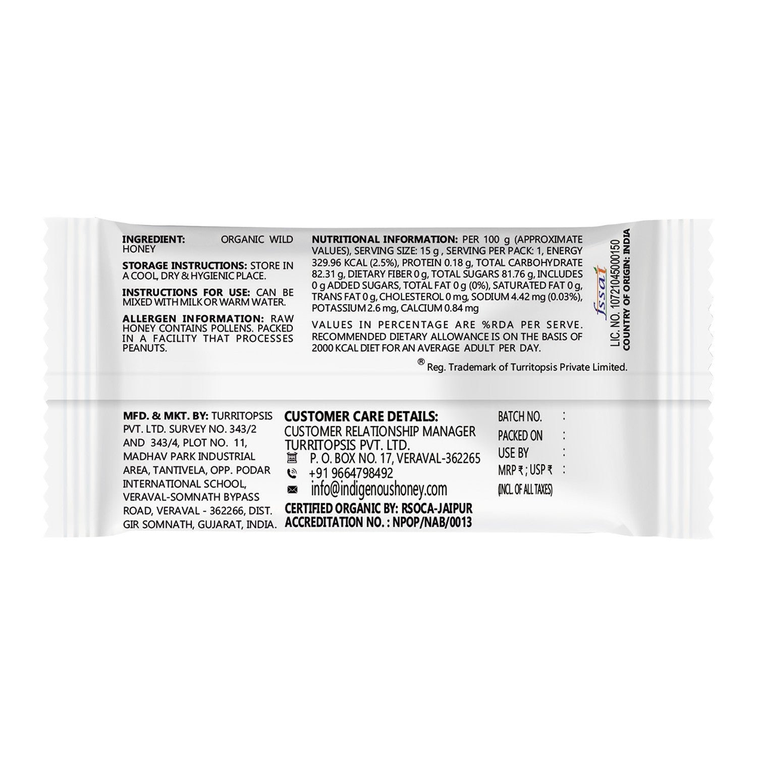 nmr tested raw honey sachets