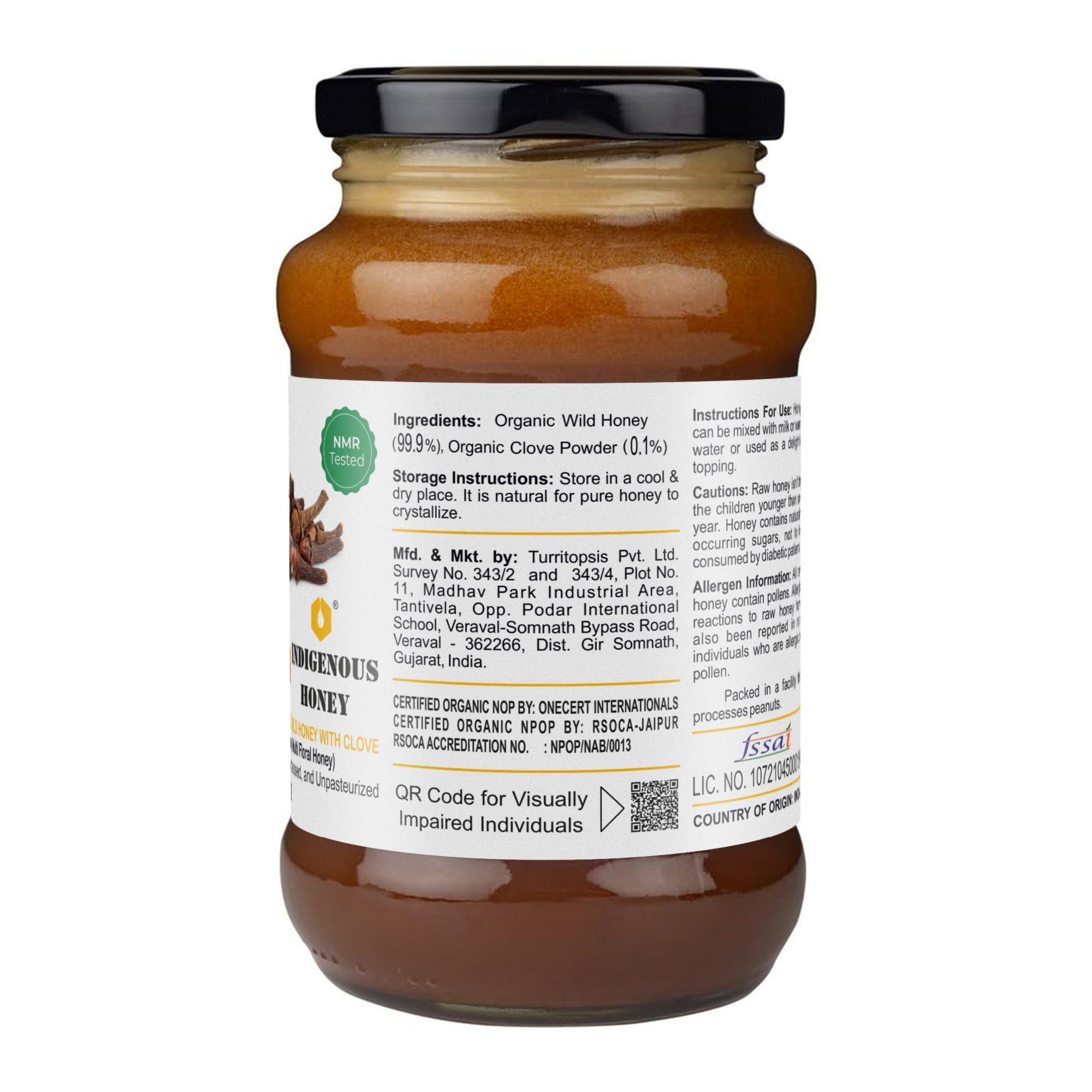 Certified organic honey with clove