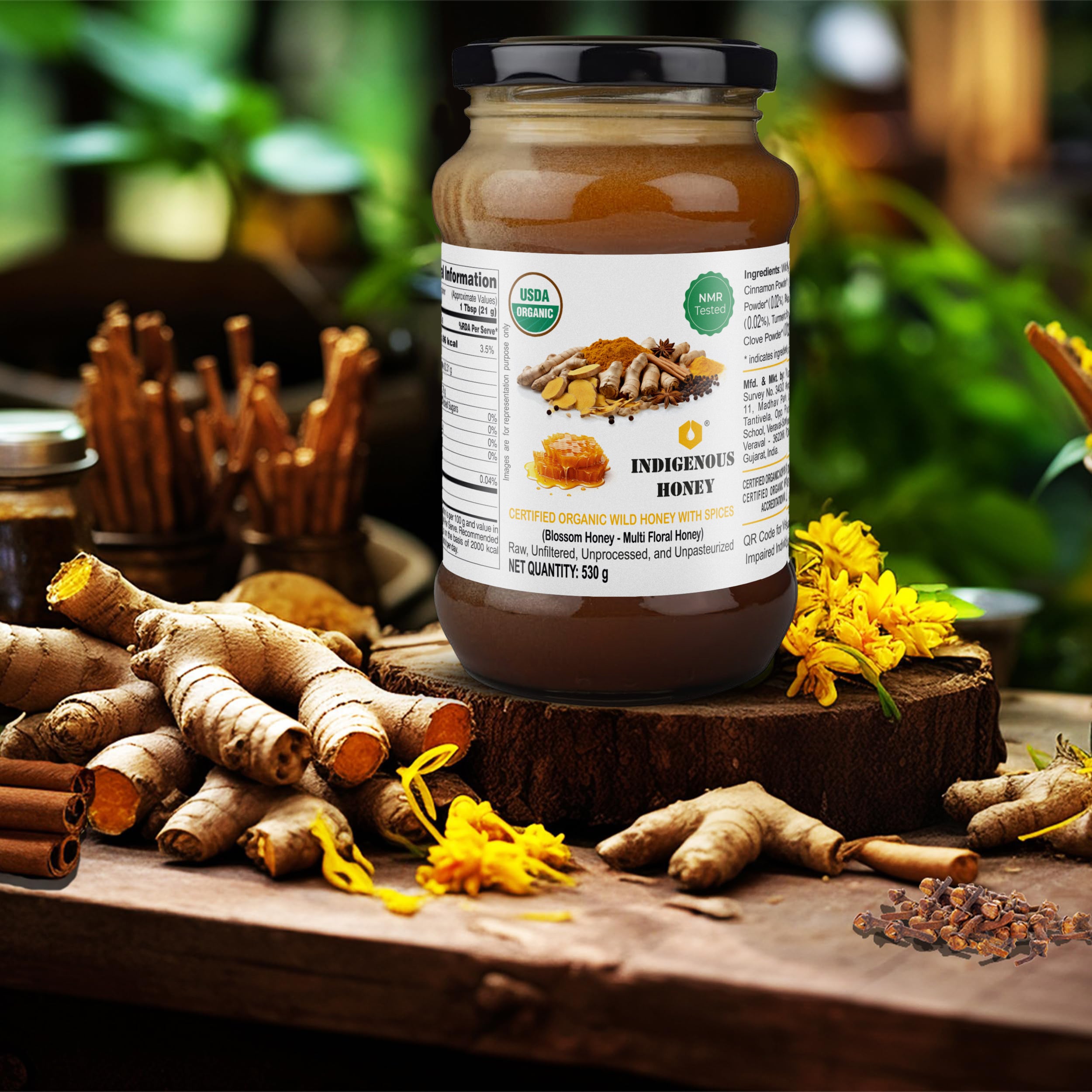 Certified organic honey with mixed spices