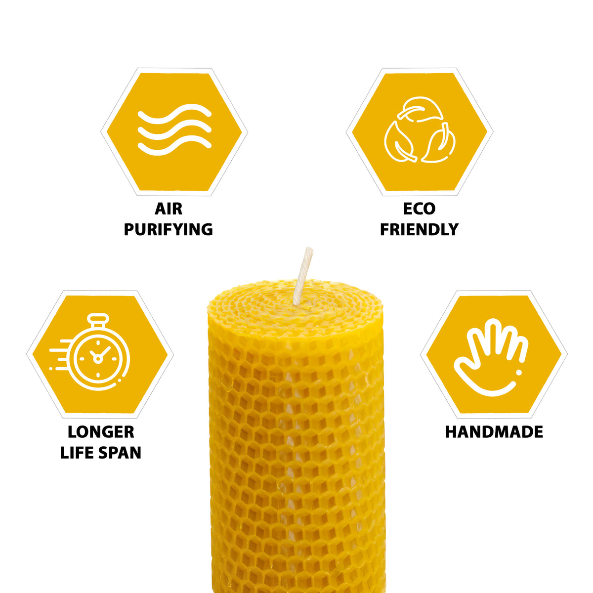 Beeswax candle Handmade Natural floral scented yellow (3 Pieces)