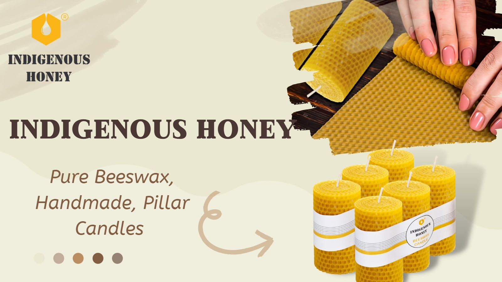  INDIGENOUS HONEY Beeswax Candles Pillar Pure Handmade Organic  Naturally Honey Scented 5 Hours Burn time 1 Wick 3.5 inch (Pack of 3) :  居家與廚房