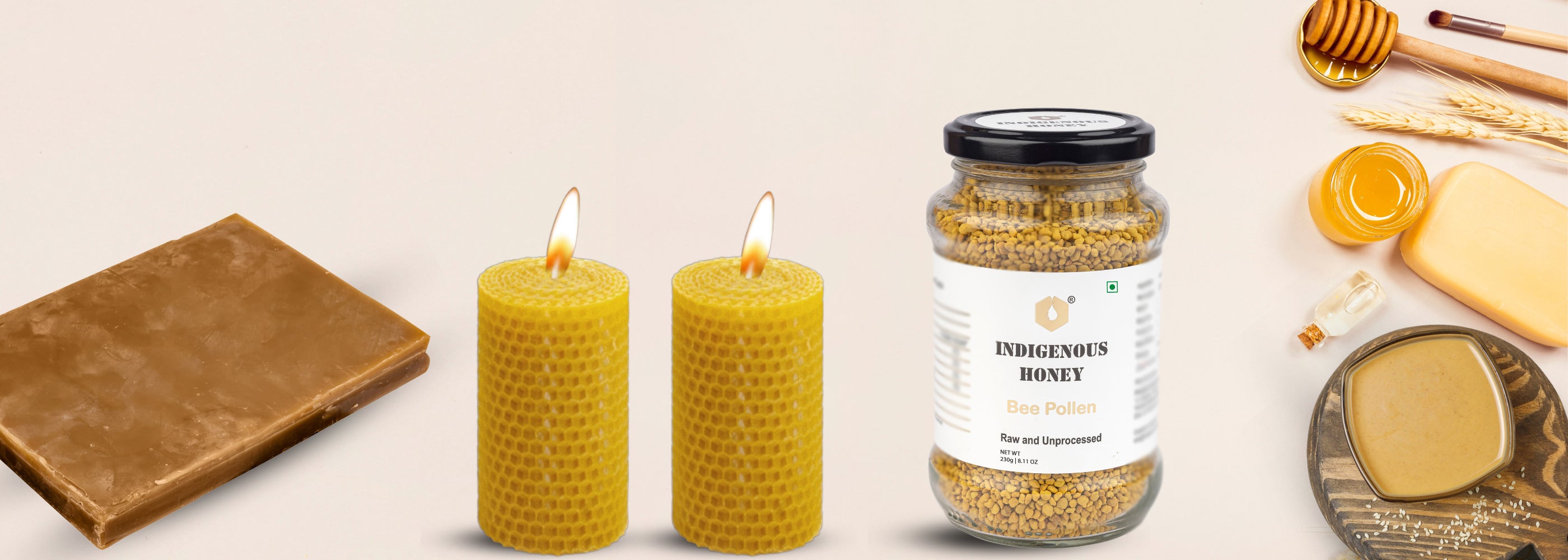 Natural bee pollen pure beeswax and non toxic candle