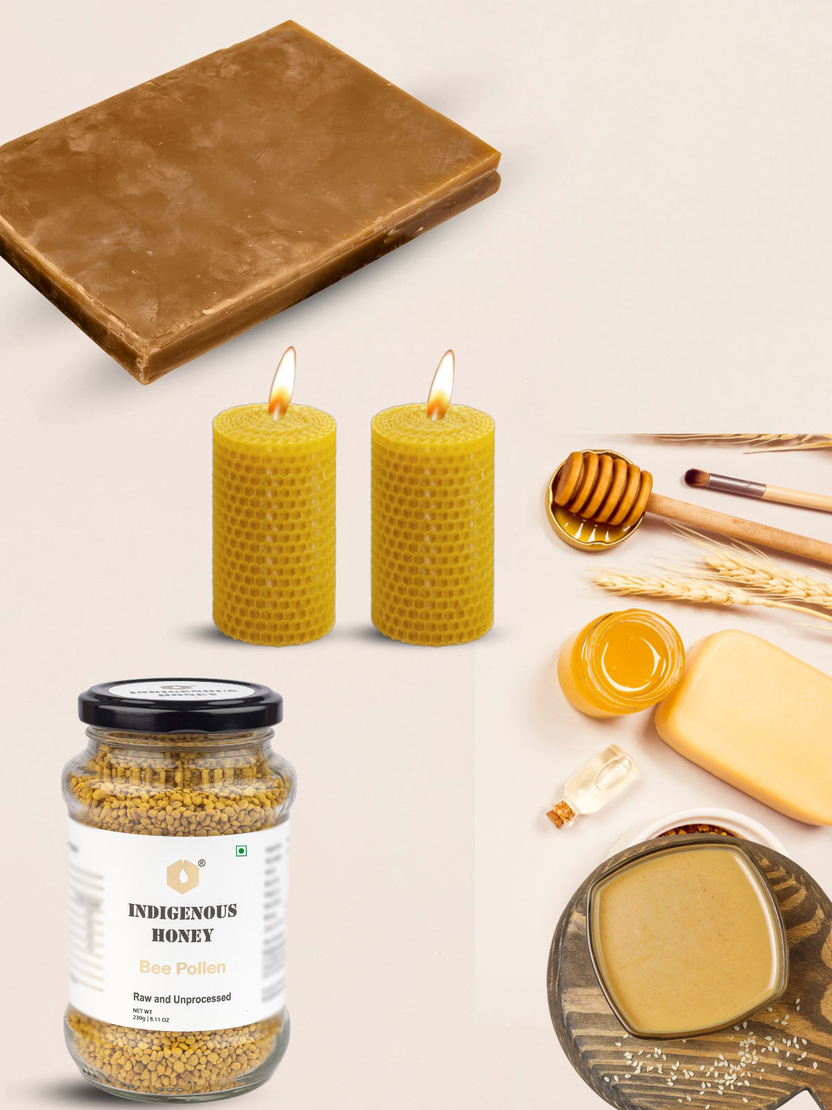 Raw bee pollen pure beeswax and non toxic candle