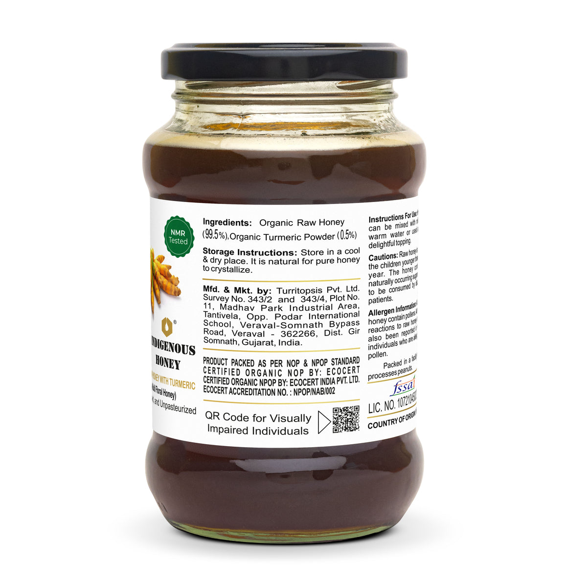 USDA Certified Organic Honey With Organic  Turmeric