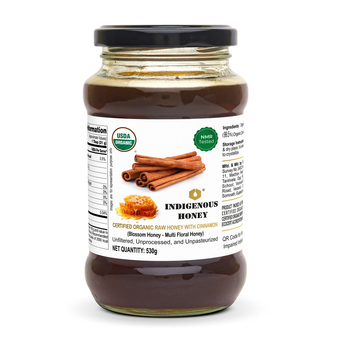 USDA Certified Raw Organic Honey Infused with Organic Cinnamon Powder