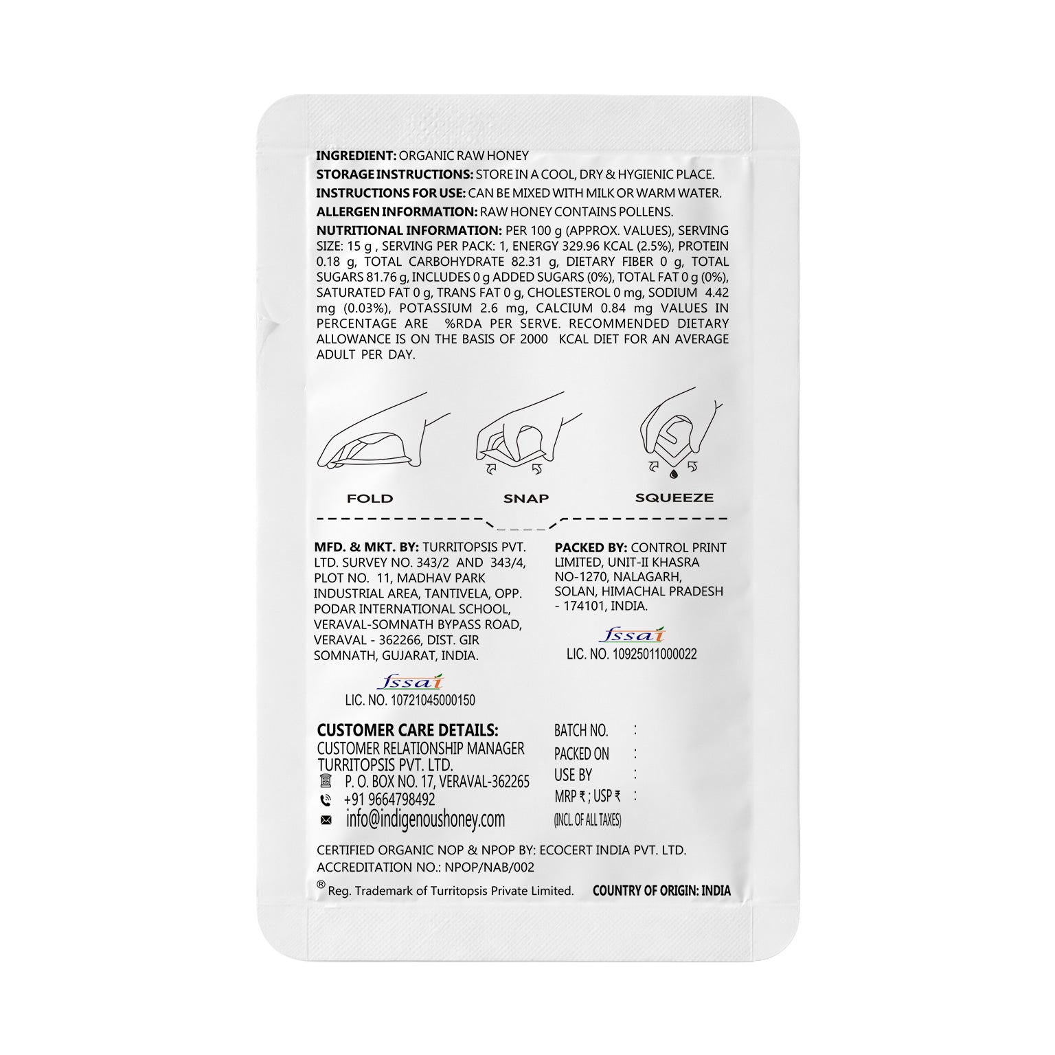 USDA certified organic wild honey