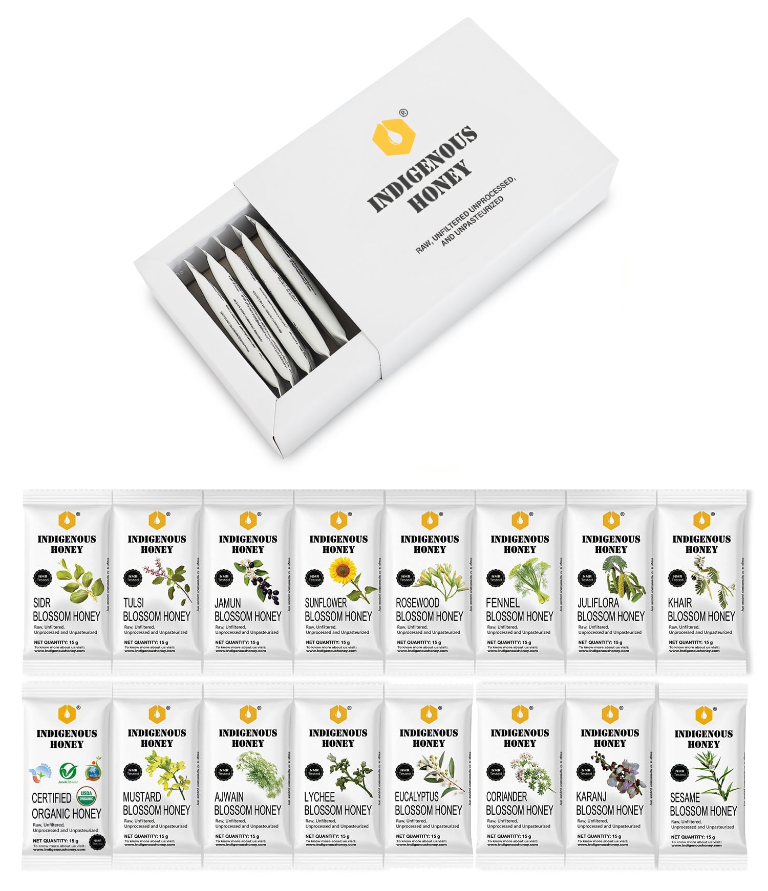 raw monofloral honey sachet